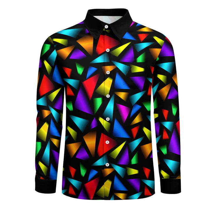 Men's Retro Geometric Color Block Print Long Sleeve Shirt 2412005102