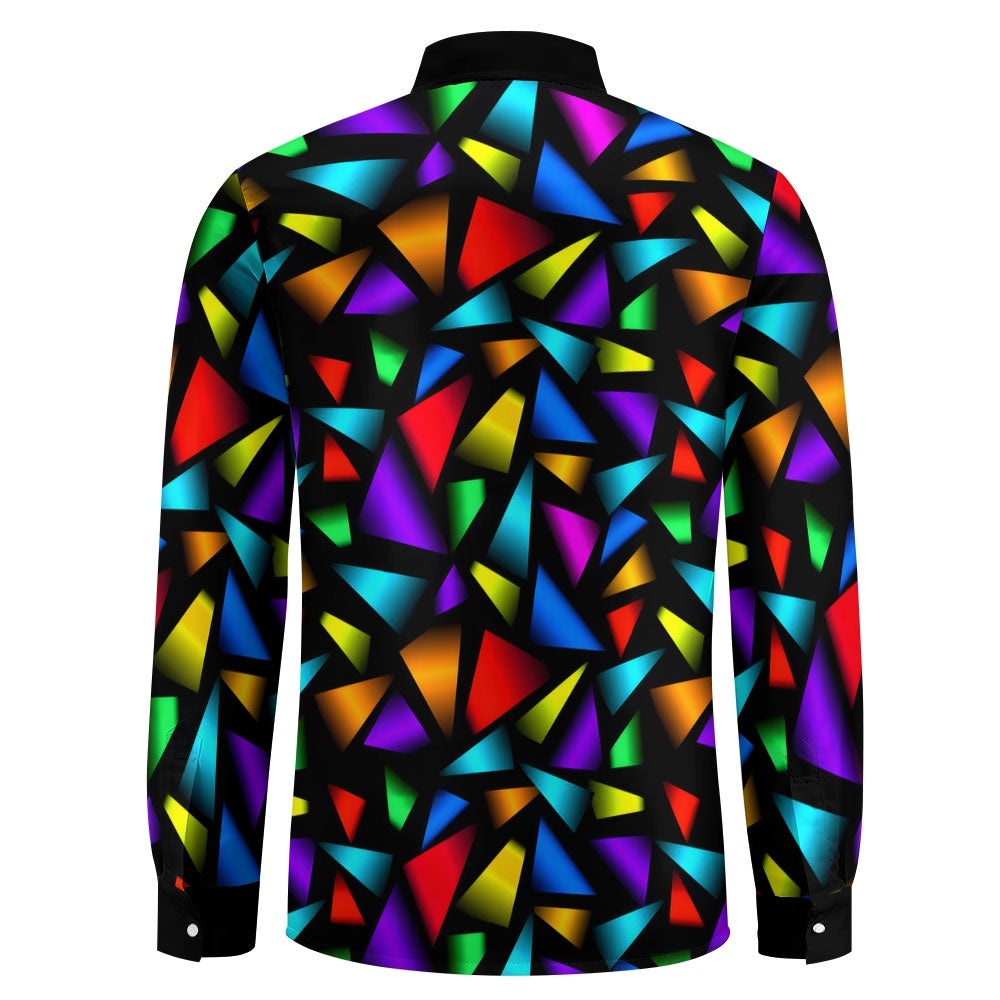 Men's Retro Geometric Color Block Print Long Sleeve Shirt 2412005102