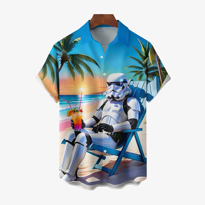 Men's Charming Hawaiian Warrior Casual Vacation Cartoon Print Shirt 2412006732