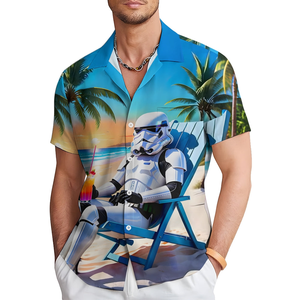 Men's Charming Hawaiian Warrior Casual Vacation Cartoon Print Shirt 2412006732