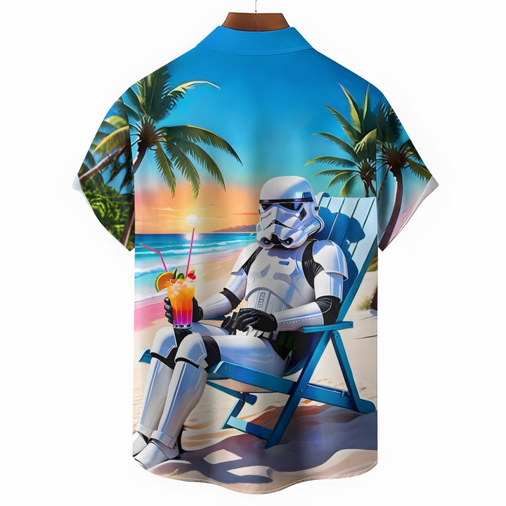 Men's Charming Hawaiian Warrior Casual Vacation Cartoon Print Shirt 2412006732