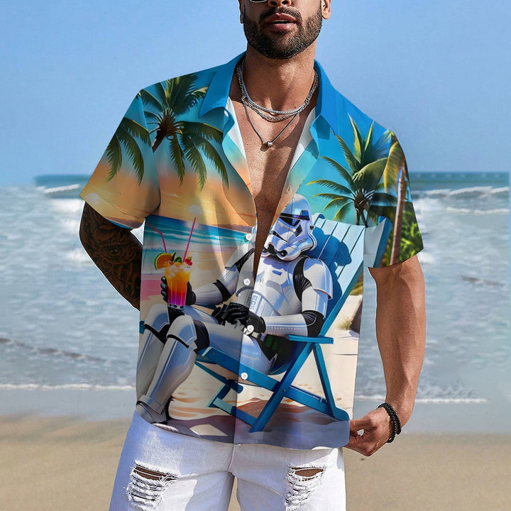 Men's Charming Hawaiian Warrior Casual Vacation Cartoon Print Shirt 2412006732