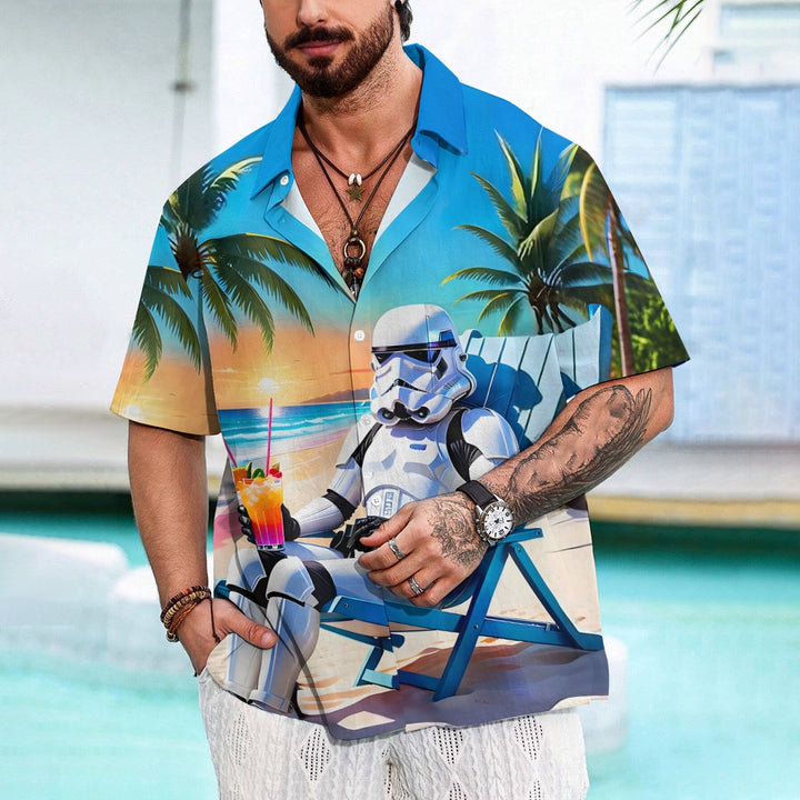 Men's Charming Hawaiian Warrior Casual Vacation Cartoon Print Shirt 2412006732