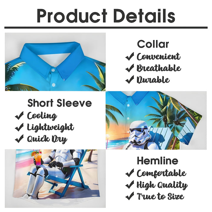 Men's Charming Hawaiian Warrior Casual Vacation Cartoon Print Shirt 2412006732