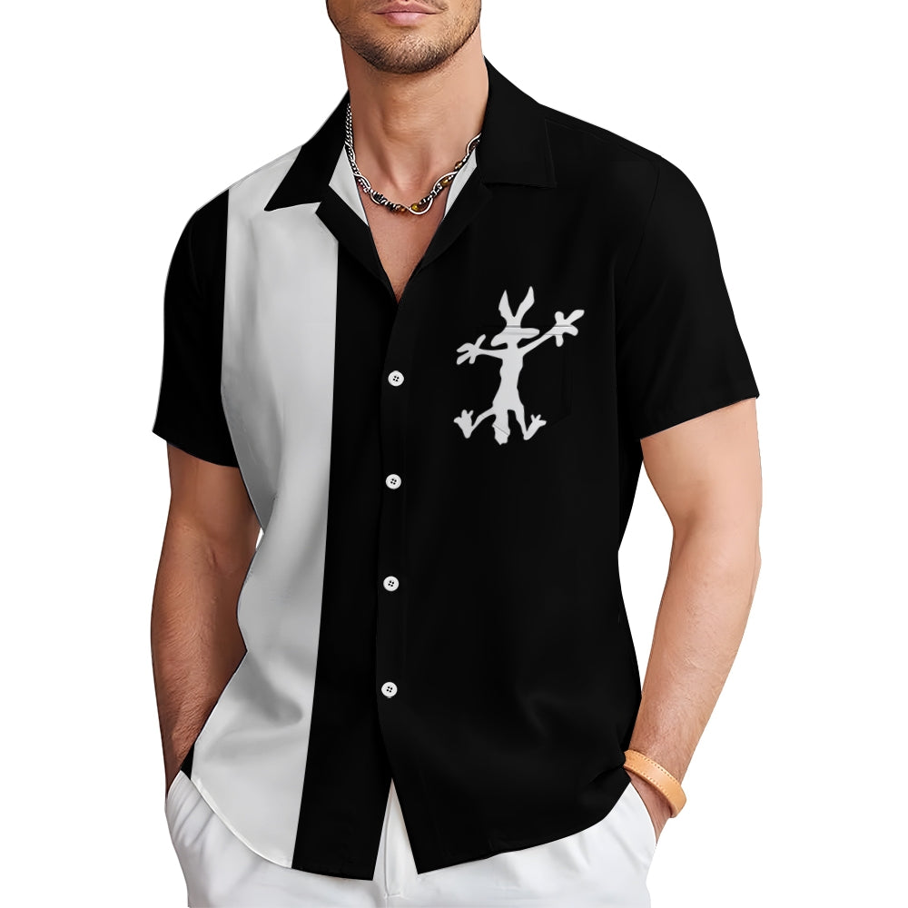 Men's Retro Cartoon Print Bowling Shirt 2412006742