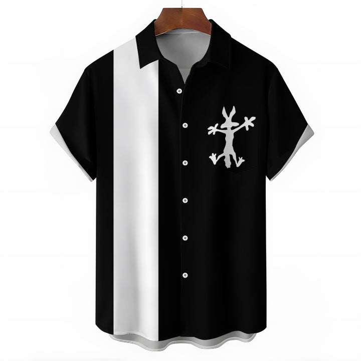 Men's Retro Cartoon Print Bowling Shirt 2412006742