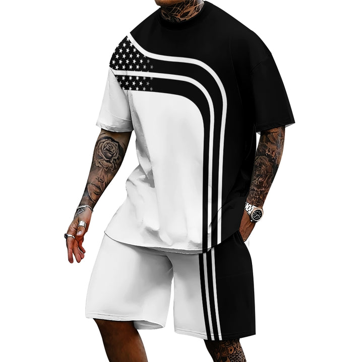 Men's Color Block Graphic Print T-shirt &Shorts 2-Piece Set 2412001873