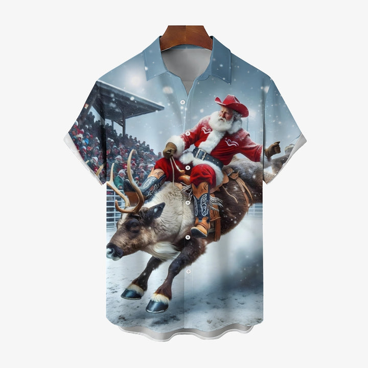 Men's Wild Santa Cowboy Short Sleeve Shirt 2412007757