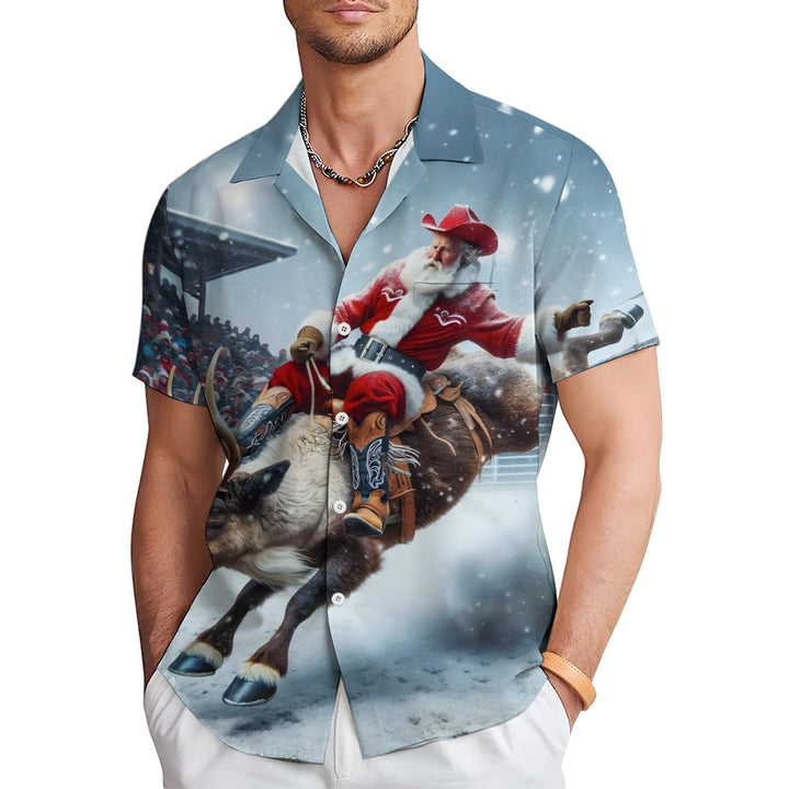 Men's Wild Santa Cowboy Short Sleeve Shirt 2412007757