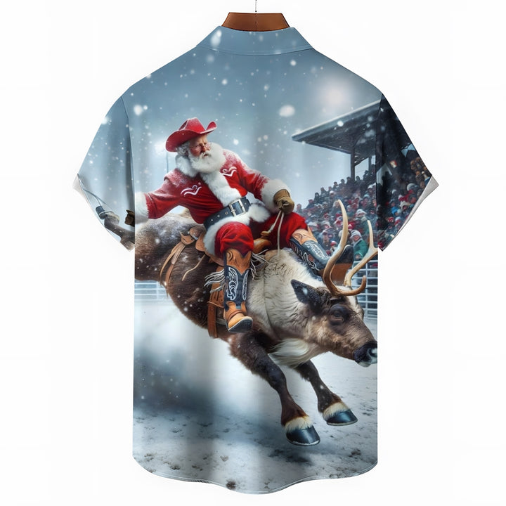 Men's Wild Santa Cowboy Short Sleeve Shirt 2412007757