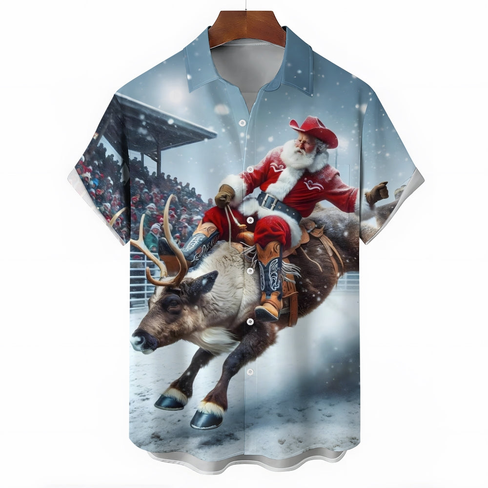 Men's Wild Santa Cowboy Short Sleeve Shirt 2412007757