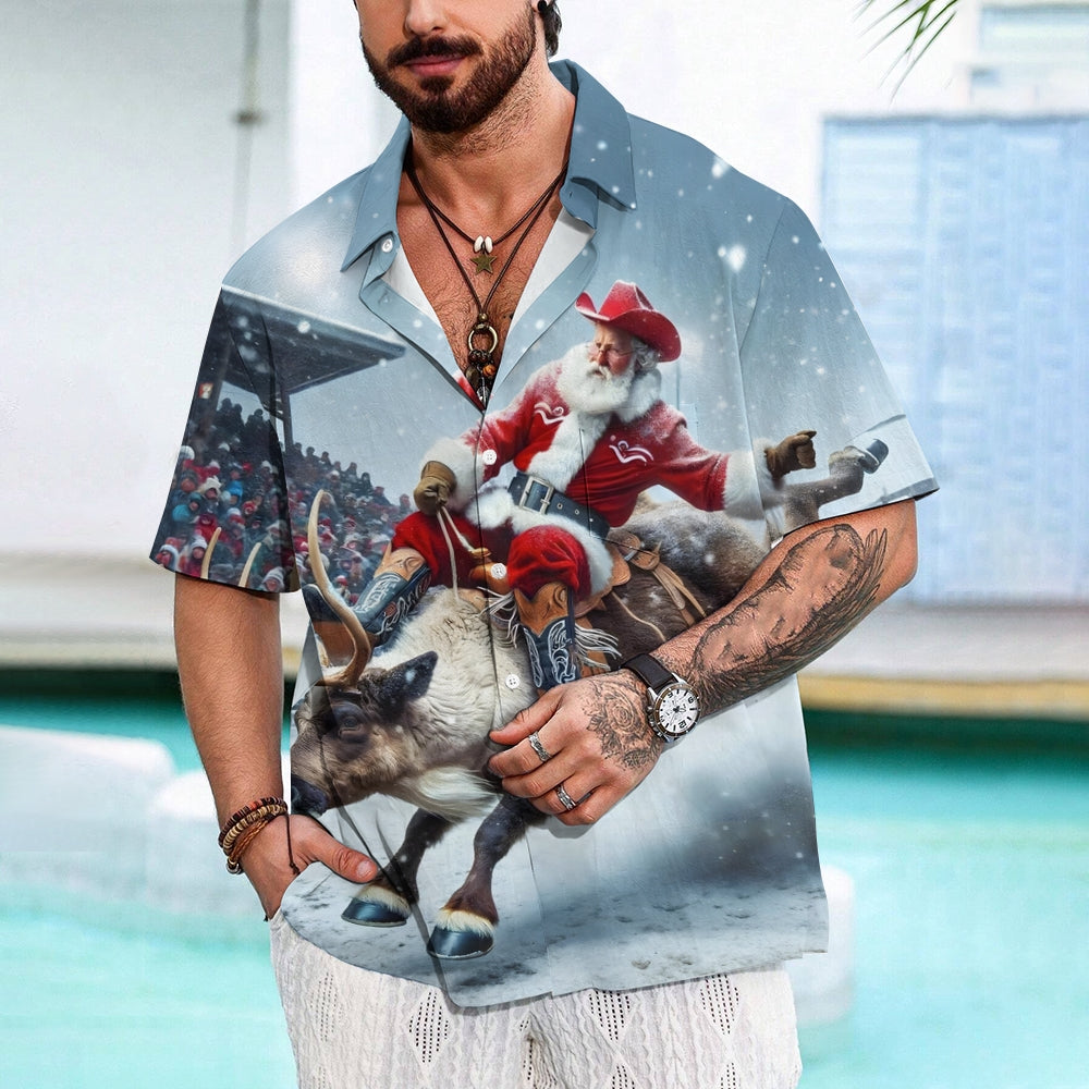 Men's Wild Santa Cowboy Short Sleeve Shirt 2412007757