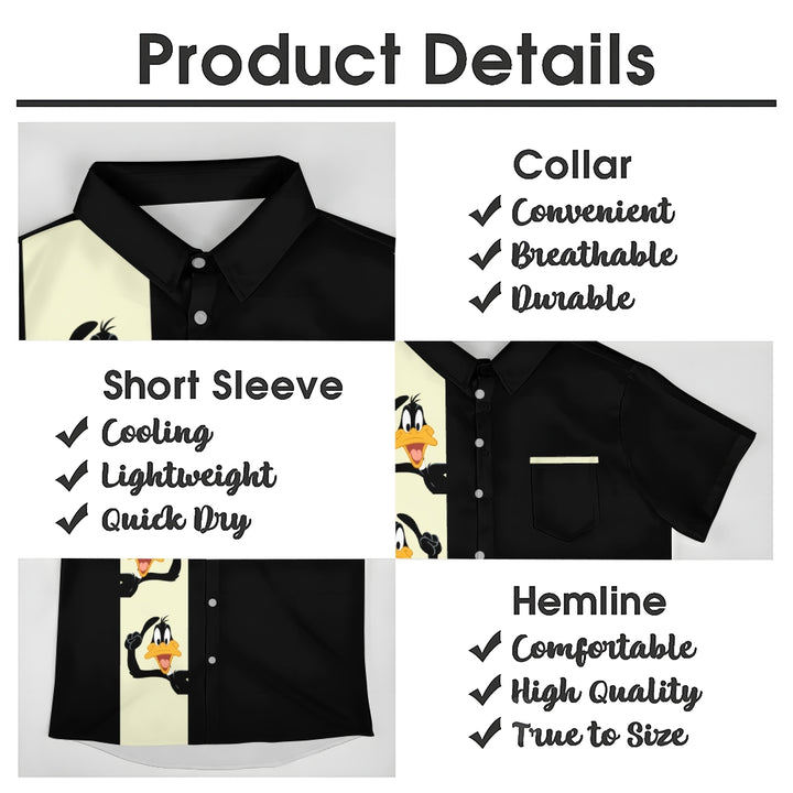 Classic Cartoon Duck Stripe Short Sleeve Casual Bowling Shirt 2412007761