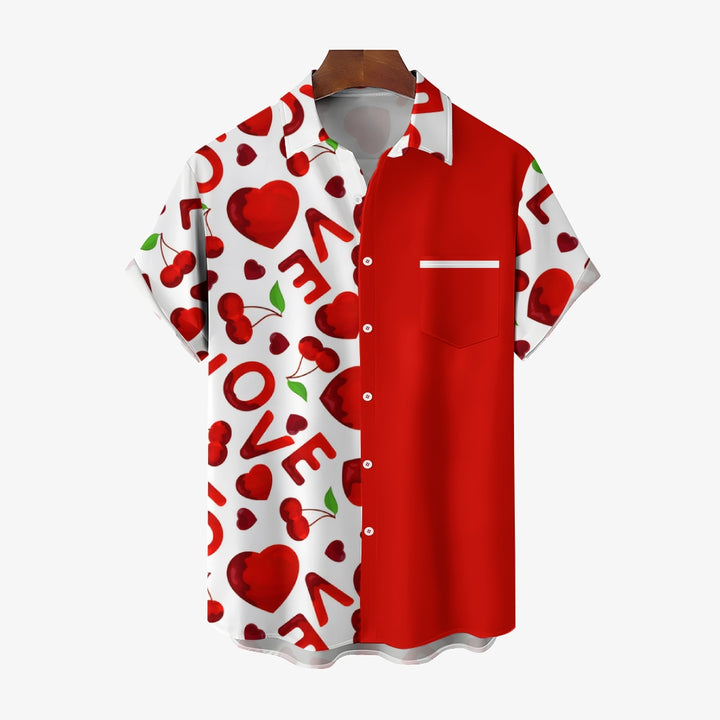 Men's Valentine's Day Love Heart Print Short Sleeve Shirt 2412007775