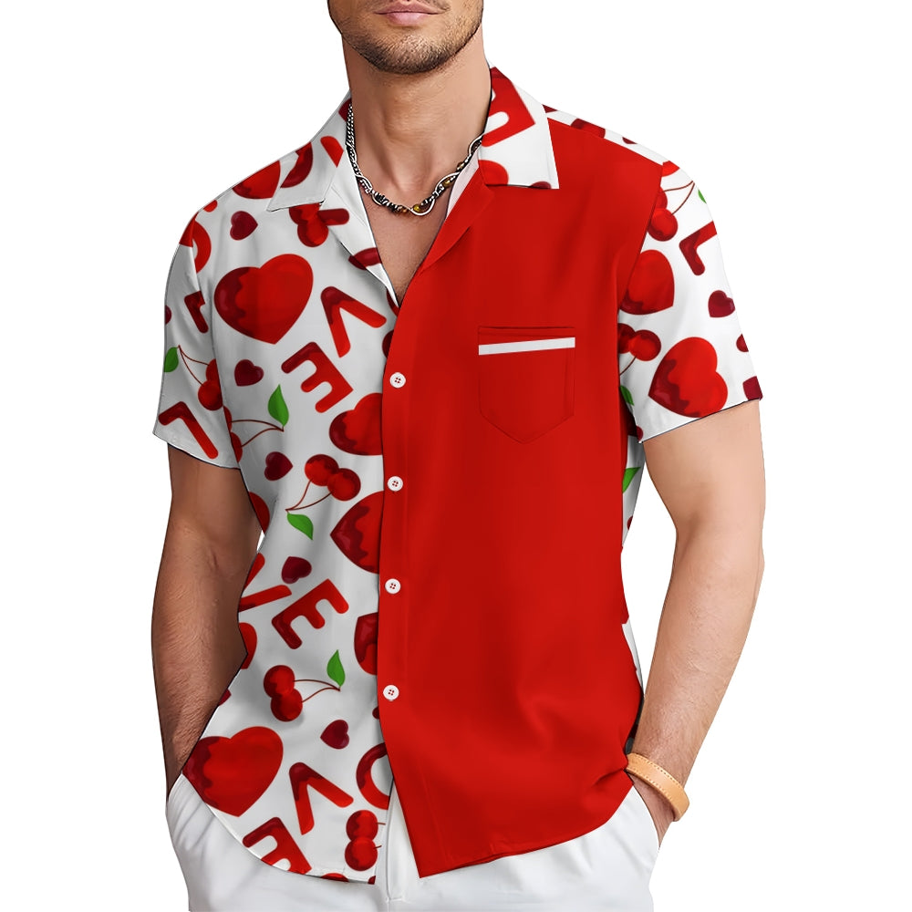 Men's Valentine's Day Love Heart Print Short Sleeve Shirt 2412007775