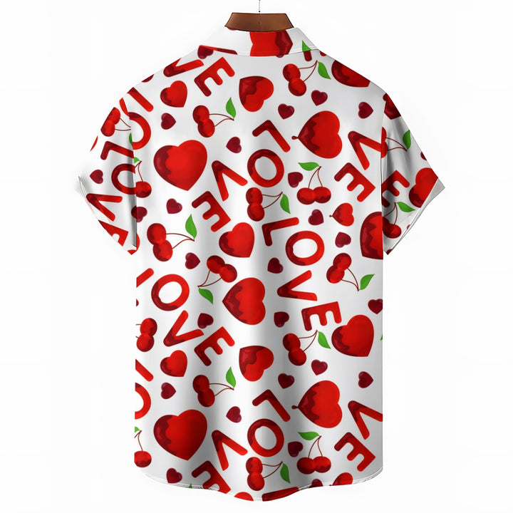 Men's Valentine's Day Love Heart Print Short Sleeve Shirt 2412007775