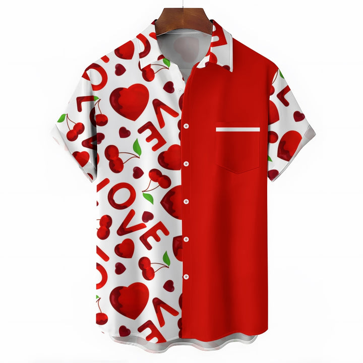 Men's Valentine's Day Love Heart Print Short Sleeve Shirt 2412007775