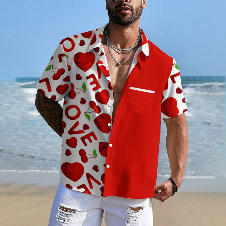 Men's Valentine's Day Love Heart Print Short Sleeve Shirt 2412007775