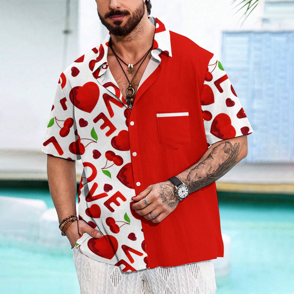 Men's Valentine's Day Love Heart Print Short Sleeve Shirt 2412007775