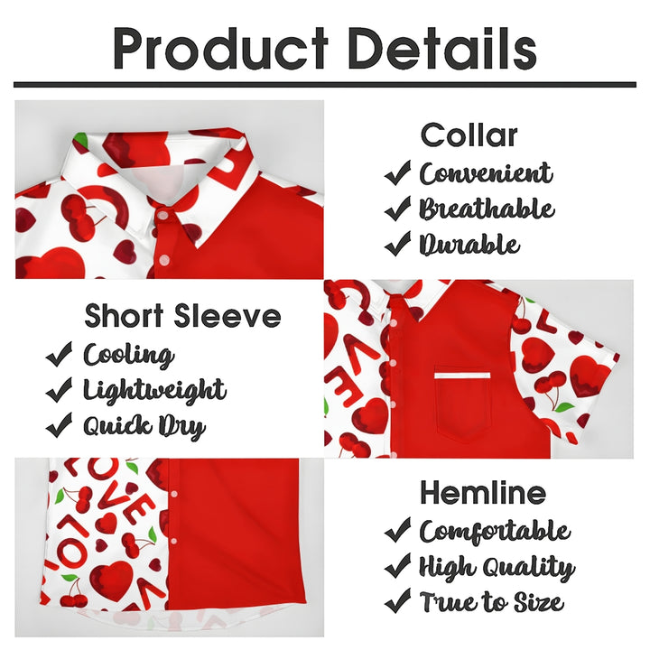 Men's Valentine's Day Love Heart Print Short Sleeve Shirt 2412007775