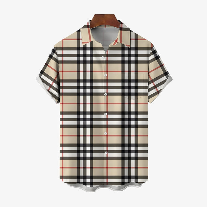 Men's Classic Scottish Plaid Print Casual Short Sleeve Shirt 2404001294