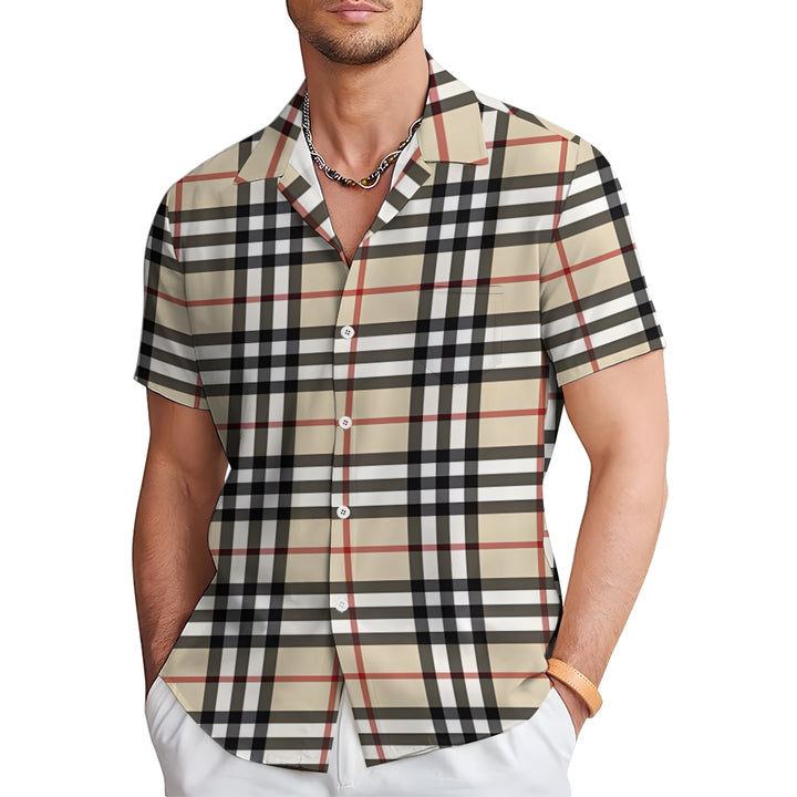 Men's Classic Scottish Plaid Print Casual Short Sleeve Shirt 2404001294