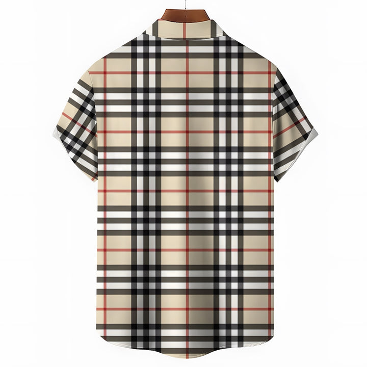 Men's Classic Scottish Plaid Print Casual Short Sleeve Shirt 2404001294