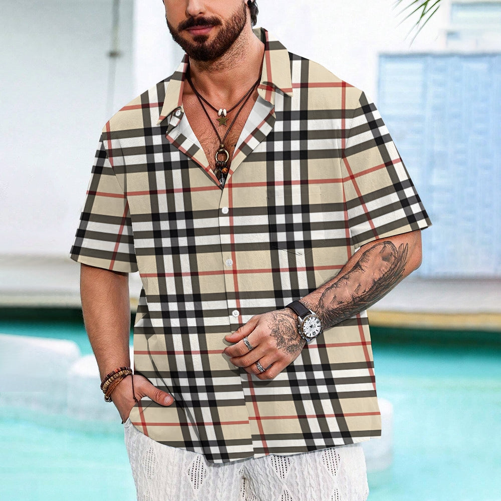 Men's Classic Scottish Plaid Print Casual Short Sleeve Shirt 2404001294