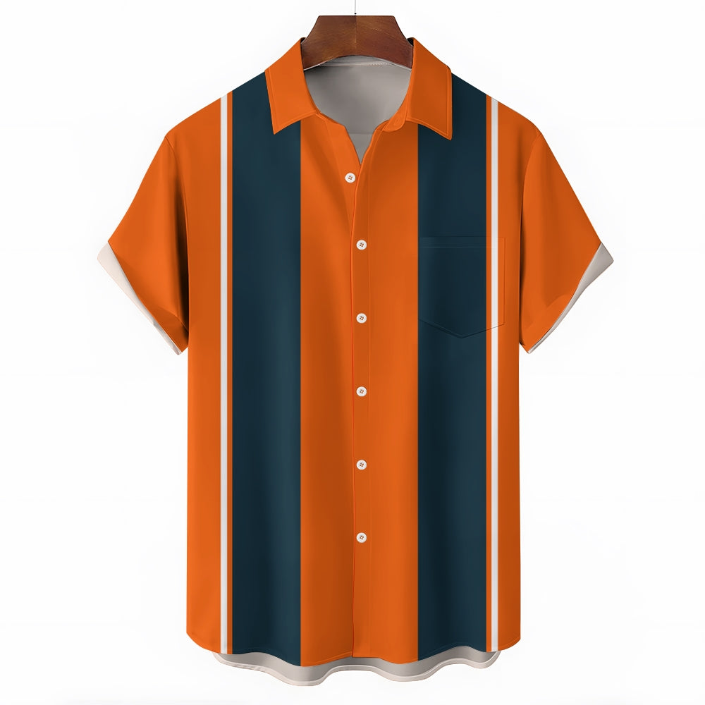 American Football Chest Pocket Short Sleeve Bowling Shirt