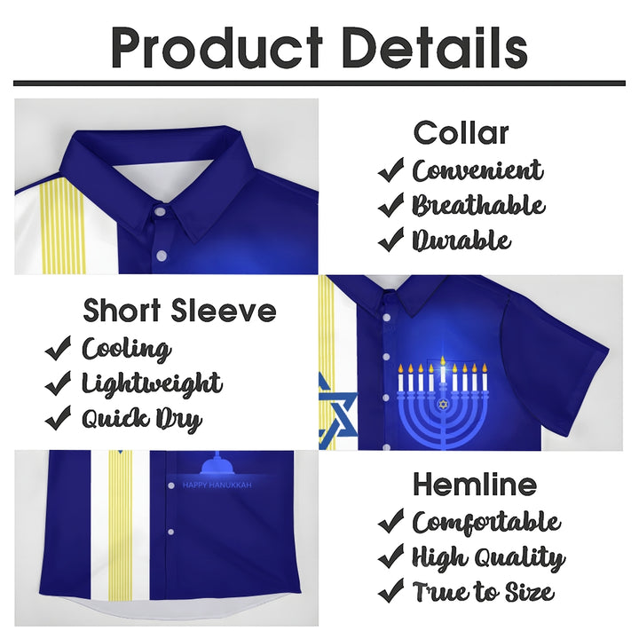 Hanukkah Candle Six-pointed Star Chest Pocket Bowling Shirt 2412009212