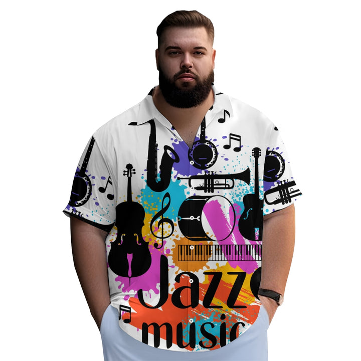 Retro Musical Jazz 3D Print Men's Button Pocket Short Sleeve Shirt 2410001897