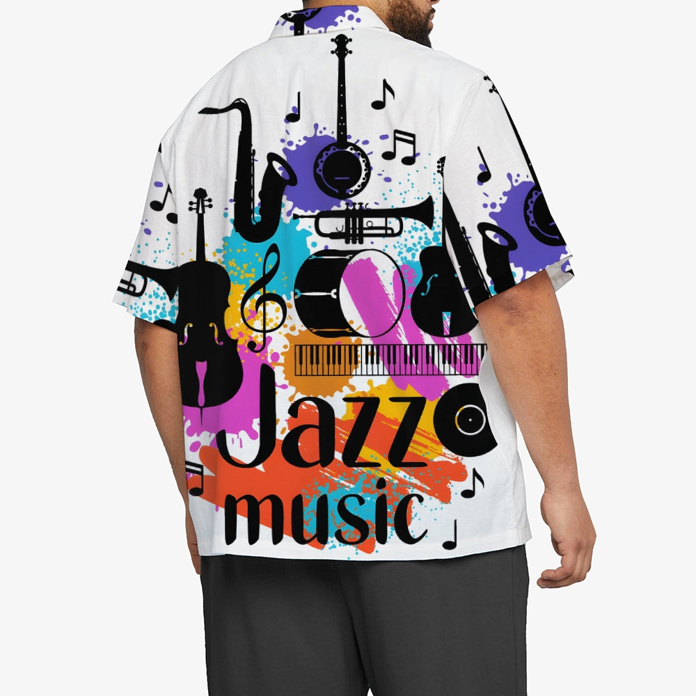 Retro Musical Jazz 3D Print Men's Button Pocket Short Sleeve Shirt 2410001897