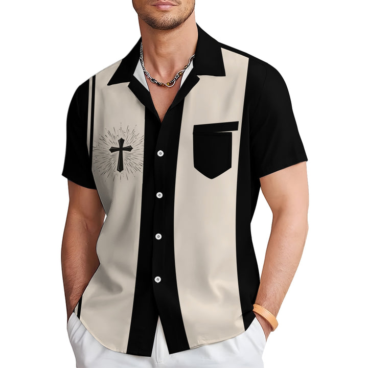 Men's Easter Cross Print Casual Short Sleeve Shirt 2412010694