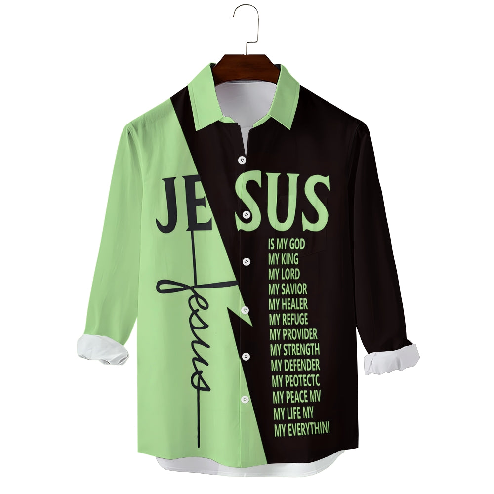 Men's Cross Jesus Letter Graphic Prints Long Sleeve Shirt 2412010790