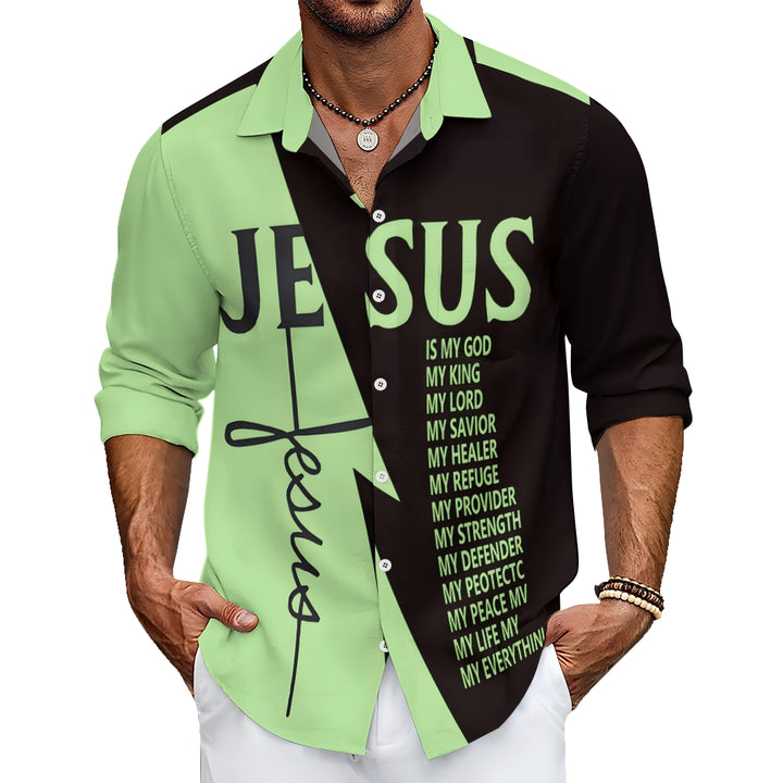 Men's Cross Jesus Letter Graphic Prints Long Sleeve Shirt 2412010790