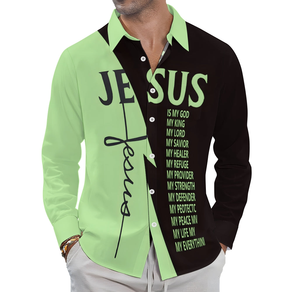 Men's Cross Jesus Letter Graphic Prints Long Sleeve Shirt 2412010790