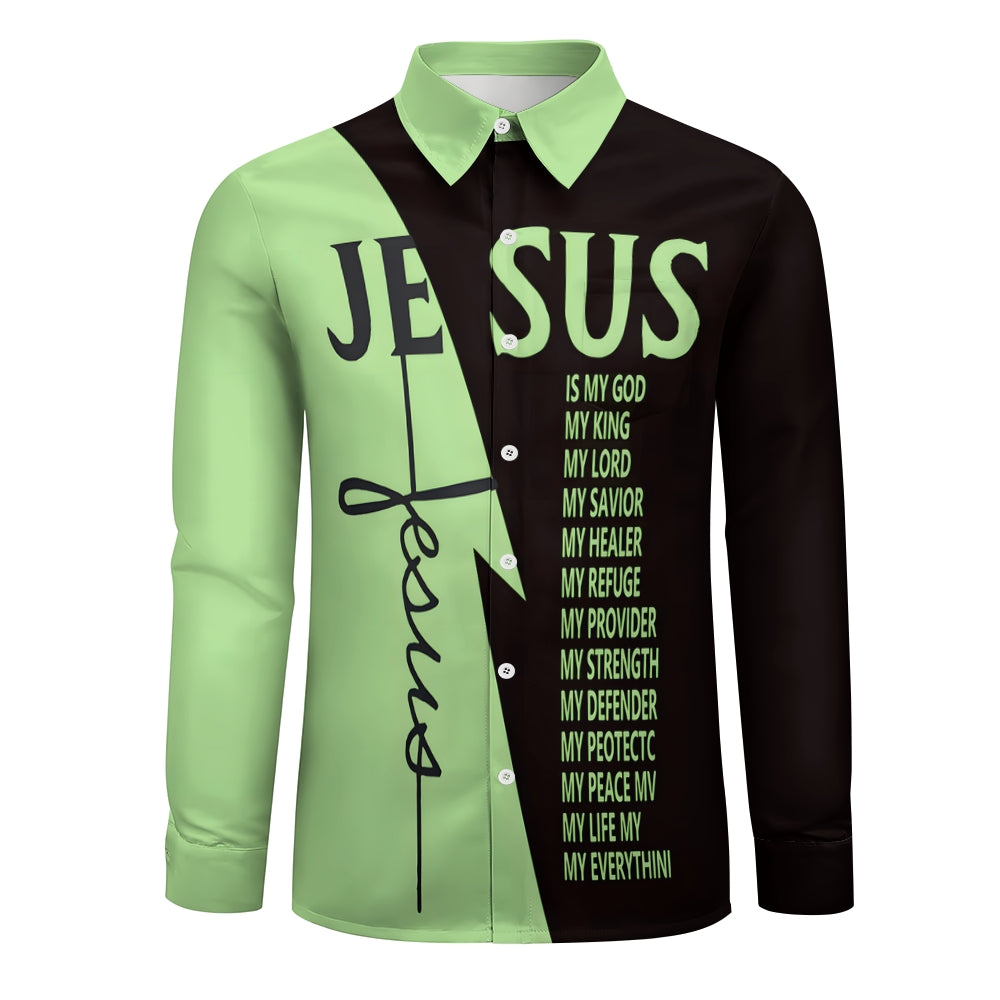 Men's Cross Jesus Letter Graphic Prints Long Sleeve Shirt 2412010790