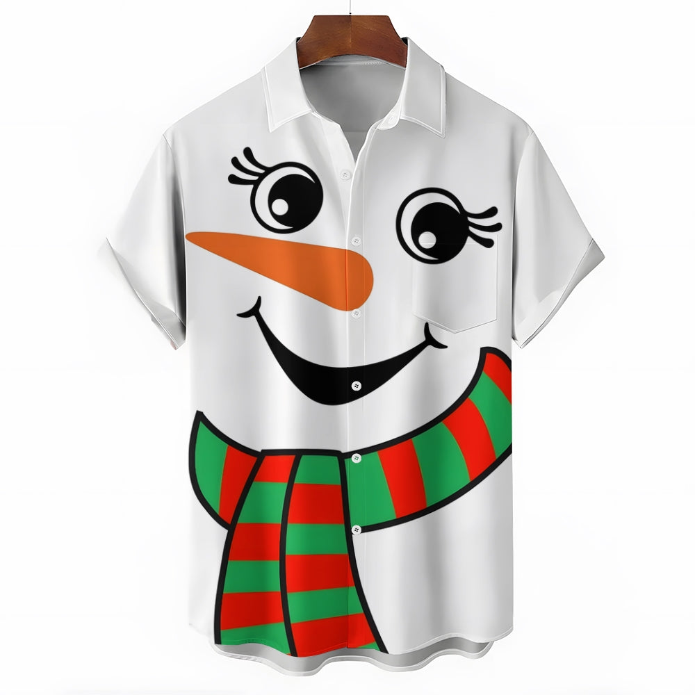 Men's Christmas Snowman Print Holiday Short Sleeve Shirt