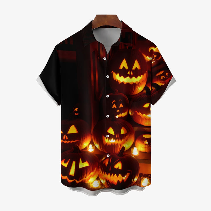 Halloween Ghost Pumpkin Print Casual Short Sleeve Shirt 2408005078