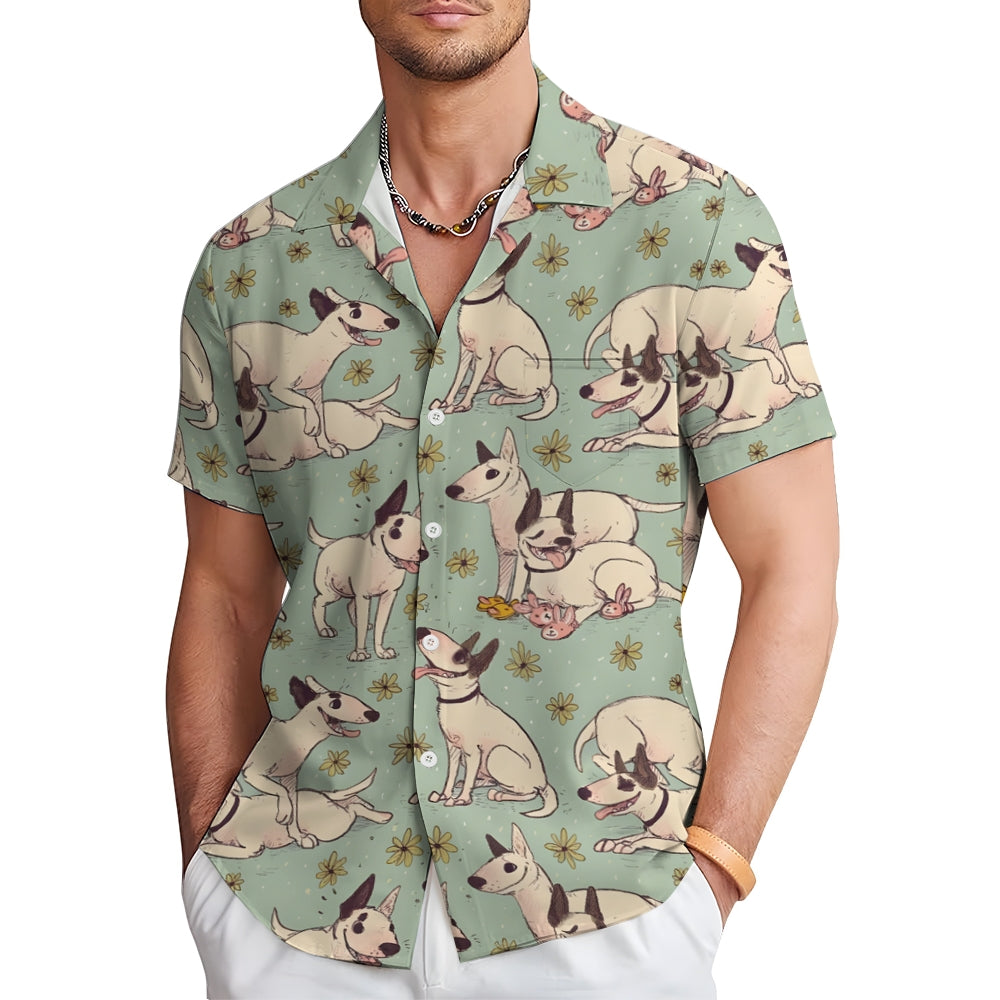 Puppy Cartoon Print Casual Large Size Short Sleeve Shirt 2407005318