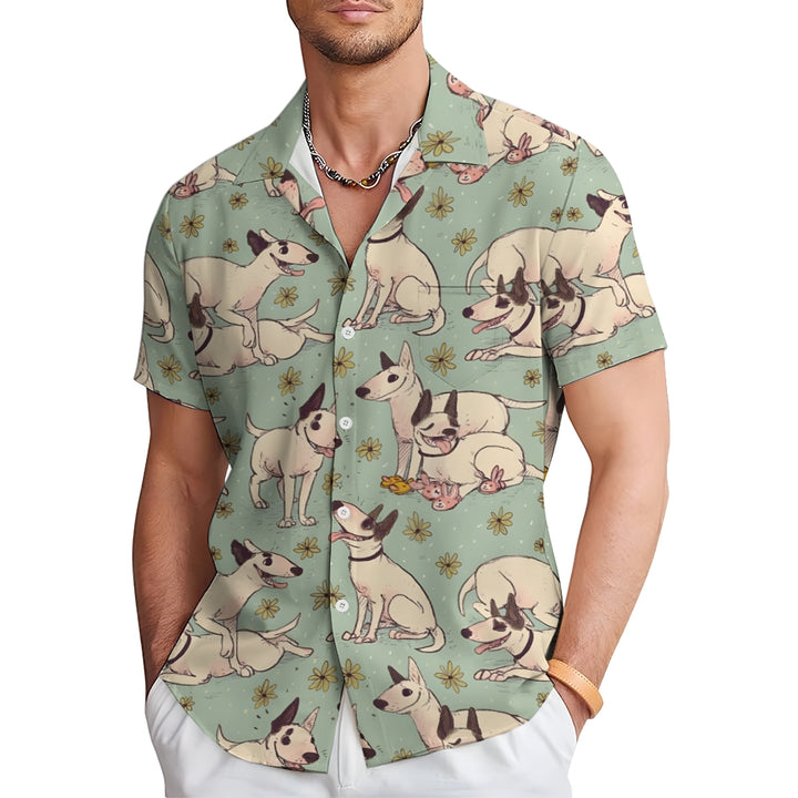 Puppy Cartoon Print Casual Large Size Short Sleeve Shirt 2407005318