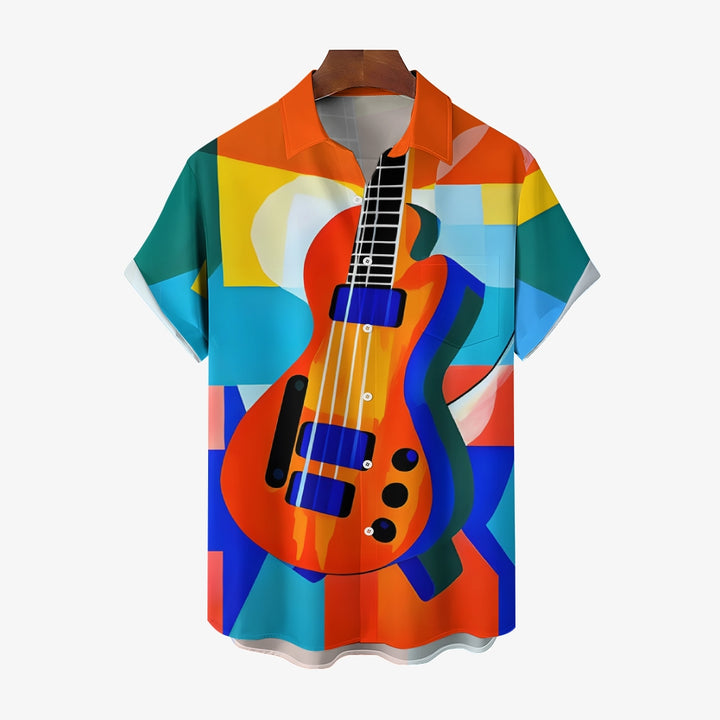 Geometric Guitar Casual Oversized Short-Sleeved Shirt 2408003962