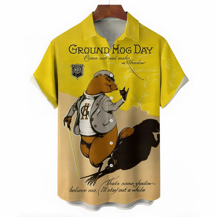 Groundhog Day Fun Prints Casual Short Sleeve Shirt 2412003827