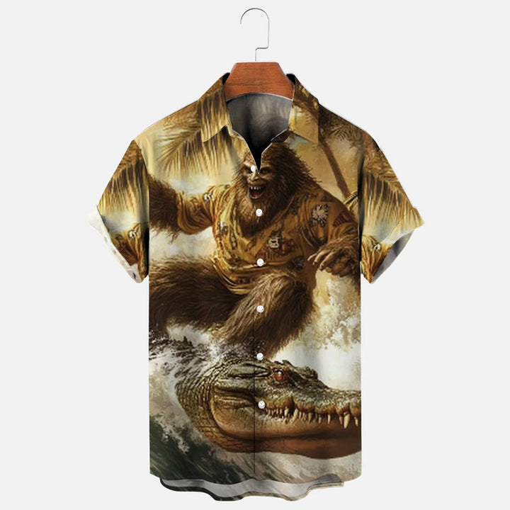 Men's Bigfoot Alligator Surf Print Short Sleeve Shirt