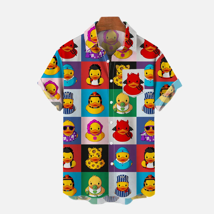 Color Block Splicing Cute Cartoon Rubber Duck Pattern PrintingShirt