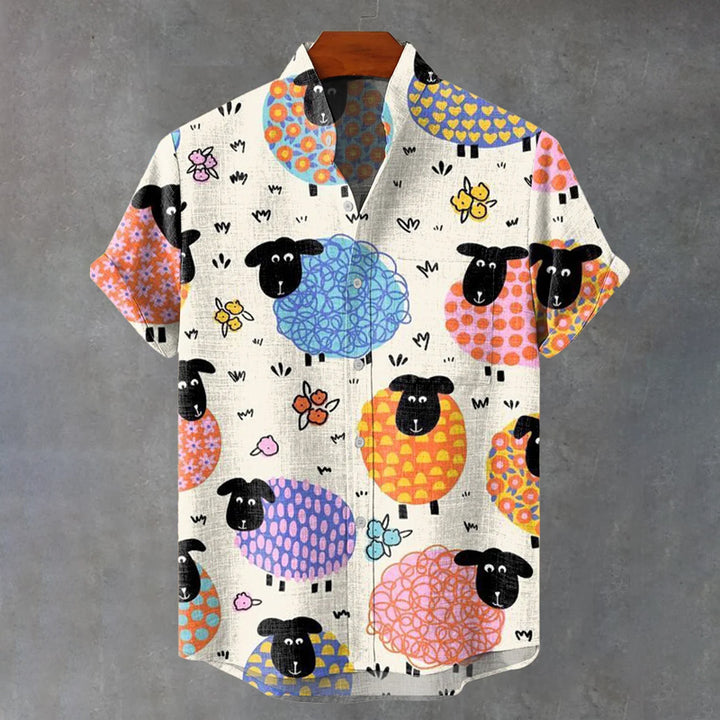 Colorful Cartoon Little Sheep Vintage Print Casual Shirt