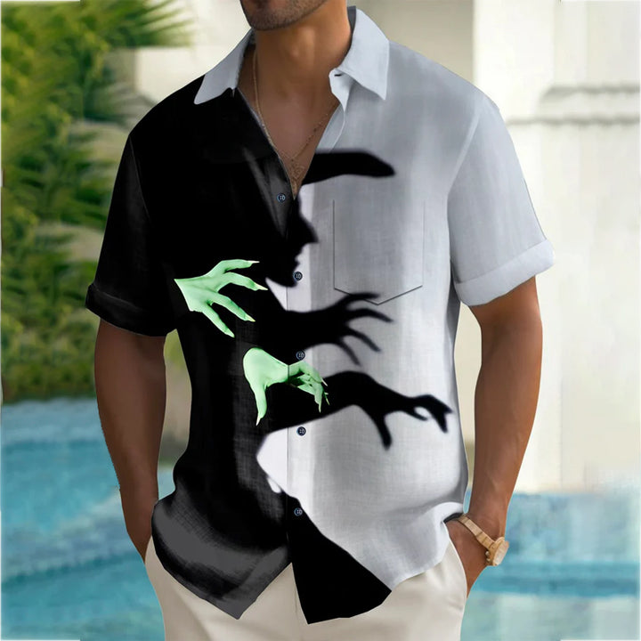 Men's Halloween Witch Print Casual Breathable Short Sleeve Shirt 2407005097