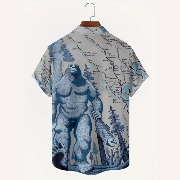 Men's Comfy Full Printed Gorilla Pattern Short Sleeve Shirts