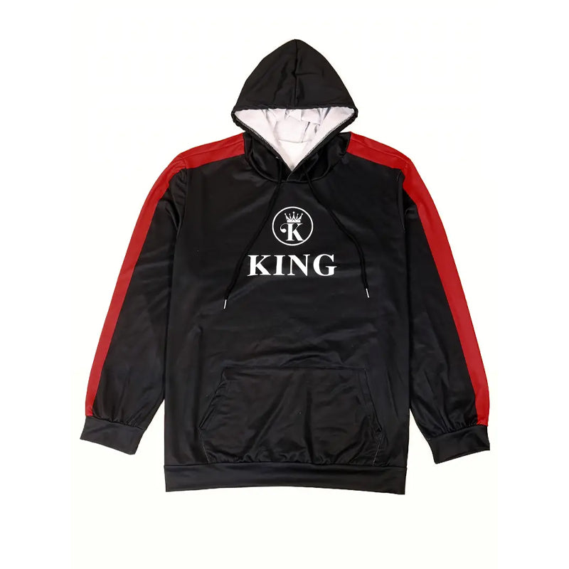 Men's Casual Color Block Letter King Print Hoodie And Pants Sets