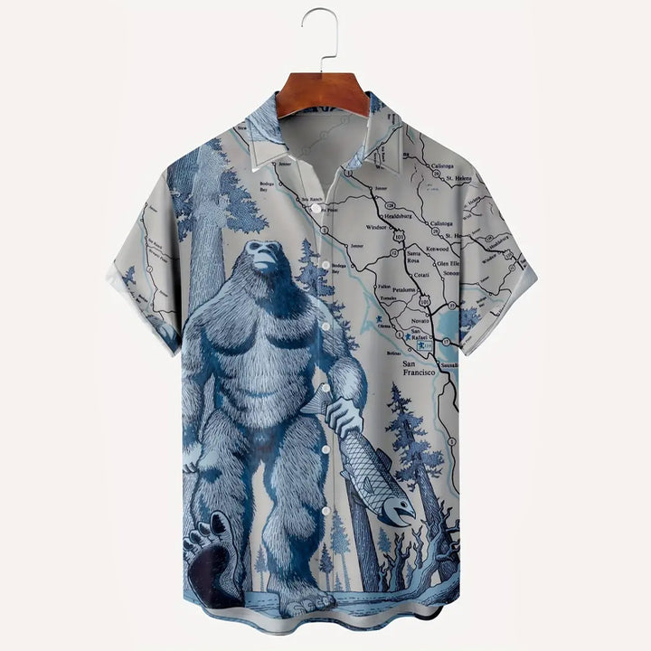 Men's Comfy Full Printed Gorilla Pattern Short Sleeve Shirts